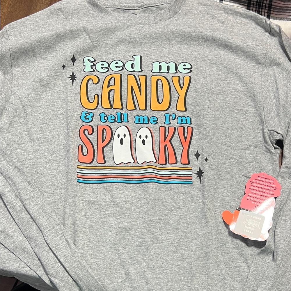 Gray Halloween Graphic Long Sleeve Shirt